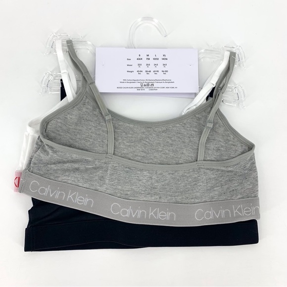 Calvin Klein NWT Girls' Black, Red, White, Grey 3-Pack Classic Crop Bralette, M - Picture 7 of 11
